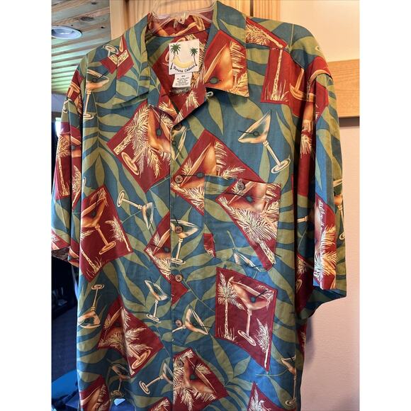 Banana Cabana Men’s XL Floral Martini Short Sleeve Button Up Silk Hawaiian Shirt - Picture 2 of 12
